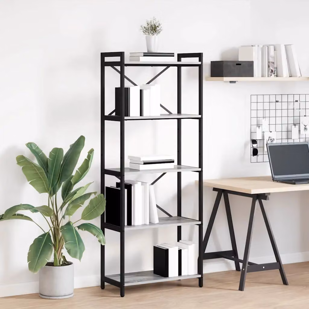 Libreria industrial vidaXL in MDF e metallo, Grigio e Nero, L 60 x P 30 x H 155 cm