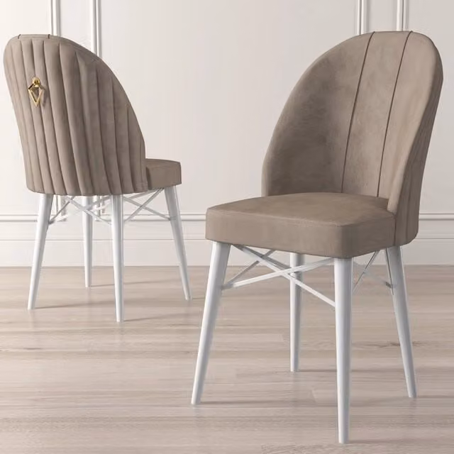 Set di 6 sedie da pranzo Perillis DMORA in tessuto beige e metallo bianco stile moderno