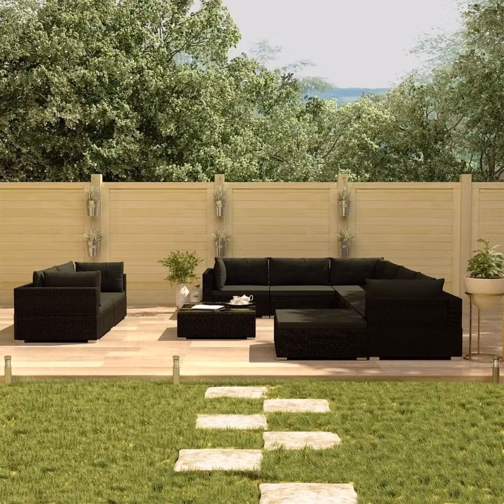 Maison Exclusive - Set da giardino da 10 pezzi con cuscini in rattan sintetico nero