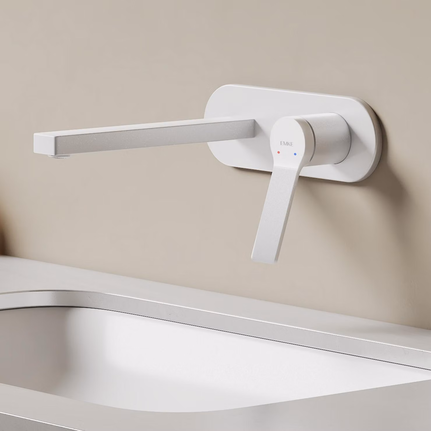 EMKE Rubinetto da bagno 288x210x70mm Miscelatore monocomando, rubinetto per lavabo caldo e freddo, miscelatore per lavabo a parete - Bianco opaco