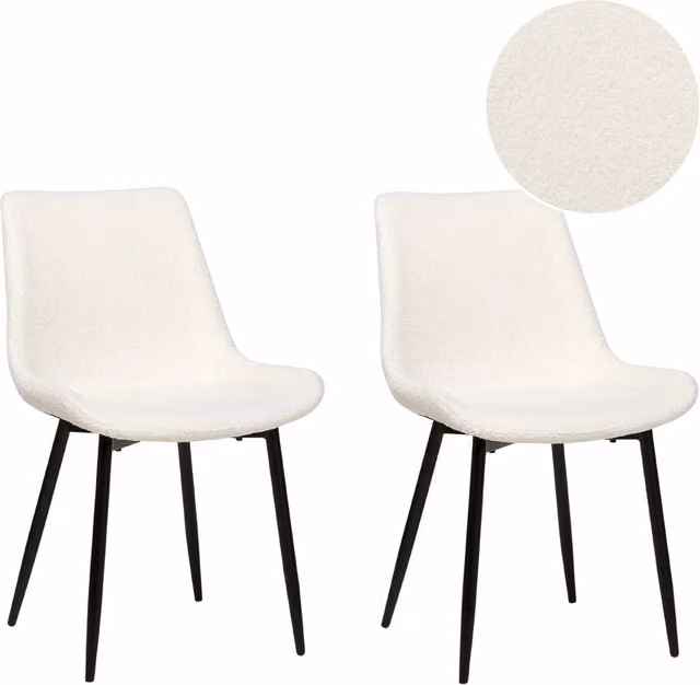 Set di 2 sedie da pranzo in tessuto bouclè bianco braccioli schienale intagliato gambe in metallo moderna industriale