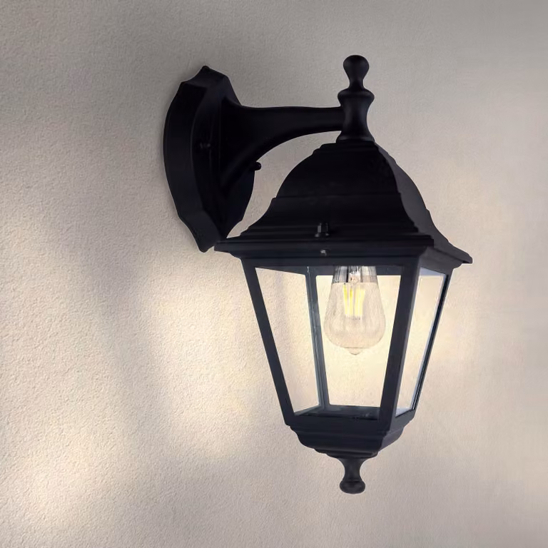 Lampada da parete nera, 15W, attacco E27, grado di protezione IP44, dimmerabile, senza lampadina inclusa
