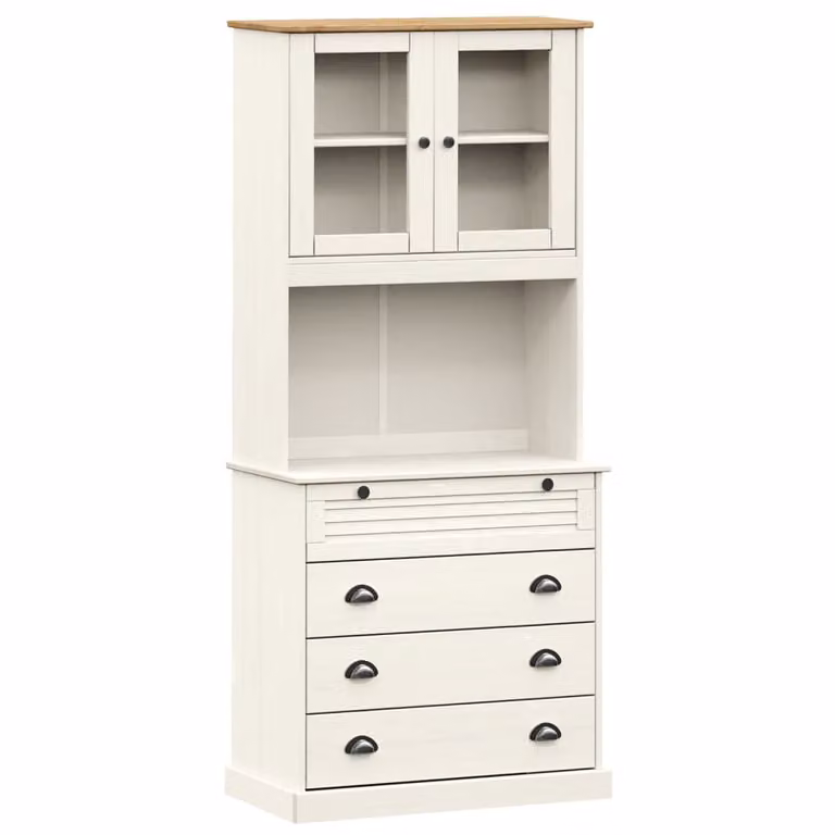 Credenza VIGO Bianca 80x40x176 cm in Legno Massello di Pino