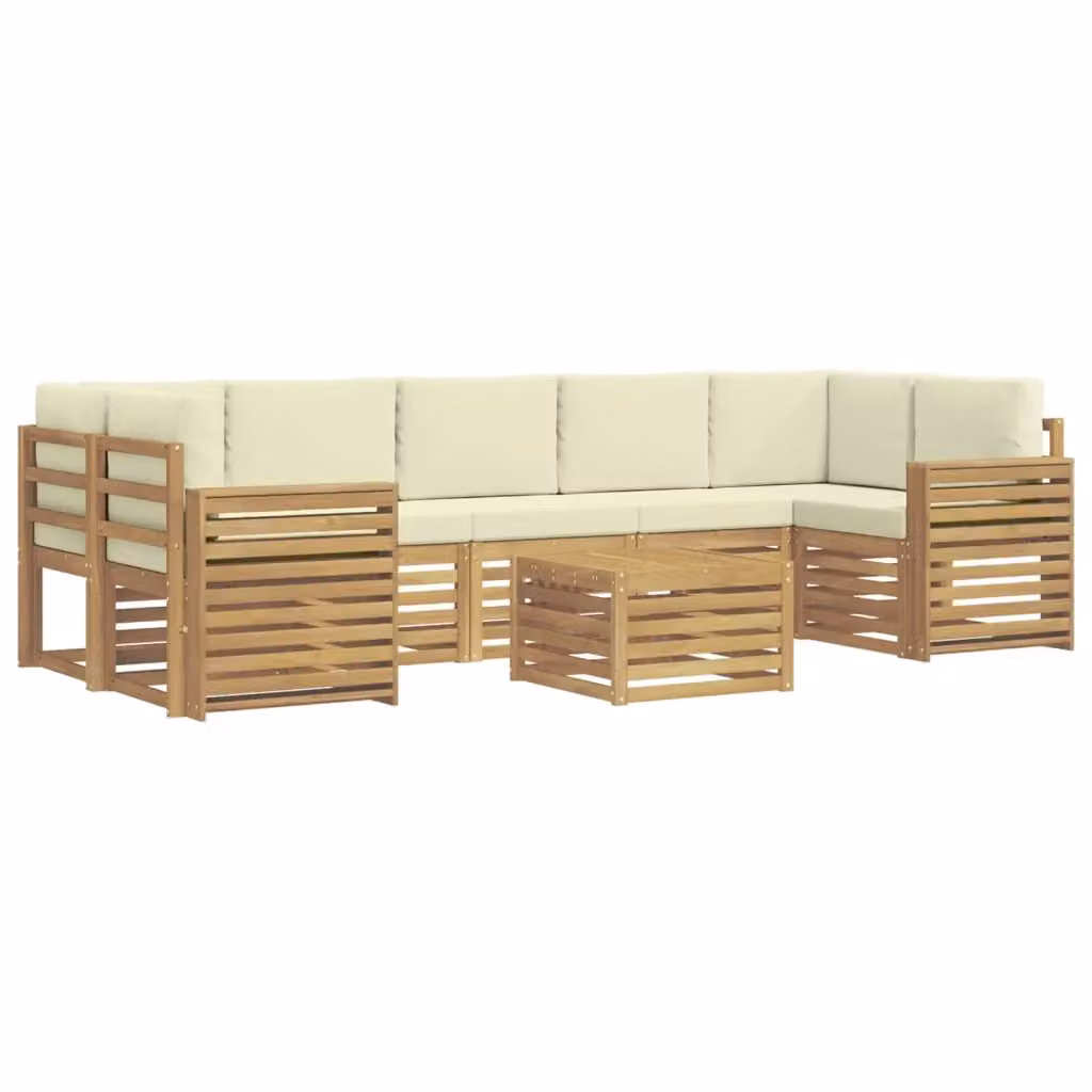 Set di divani da esterno a L con tavolino da caffè vidaXL in legno di acacia, 8 pezzi, Bianco e Beige – 2