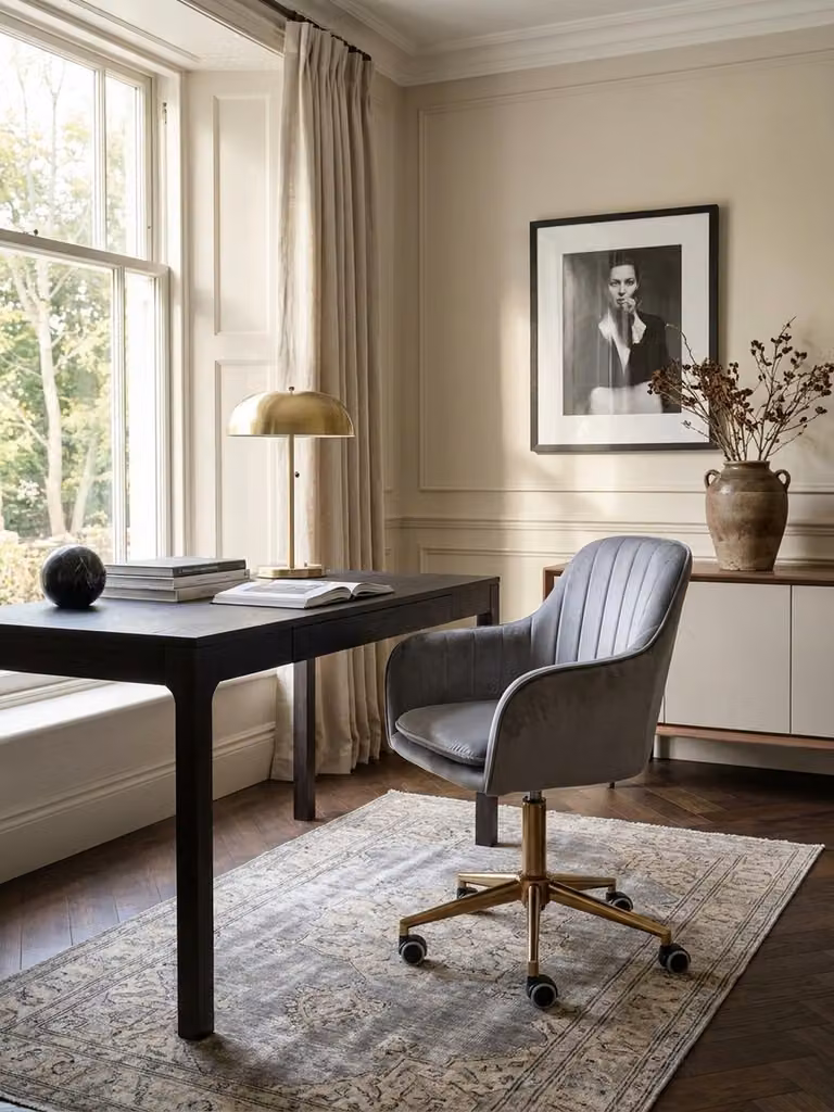 Sedia da scrivania in velluto grigio, sedia girevole di design con schienale, sedia da lavoro 120 kg regolabile in altezza, sedia a guscio con rotelle, sedia girevole
