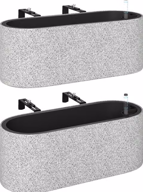 Set da 2 vasi appendibili Outsunny con sistema di drenaggio e ganci, Grigio Chiaro, L 42 x P 16 x H 15 cm