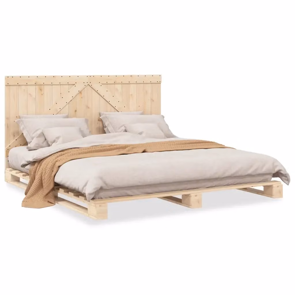 Letto con Testiera in Legno Massello di Pino vidaXL, Colore Beige, L/P: 200 x 200 cm – 2
