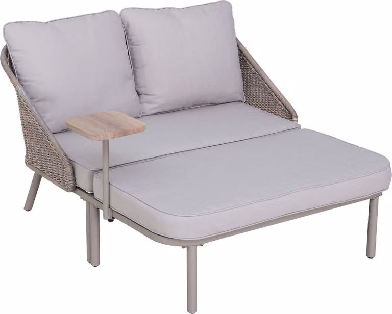 Lettino da giardino Sunjoy in acciaio/rattan PORTO - 142 x 128 cm, grigio