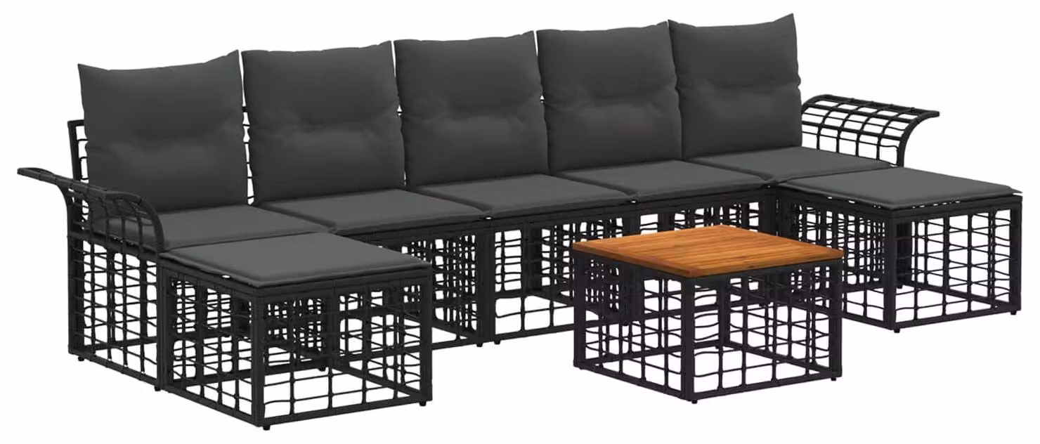 Set di divani da esterno 8 pcs Nero e Grigio scuro Poliestere