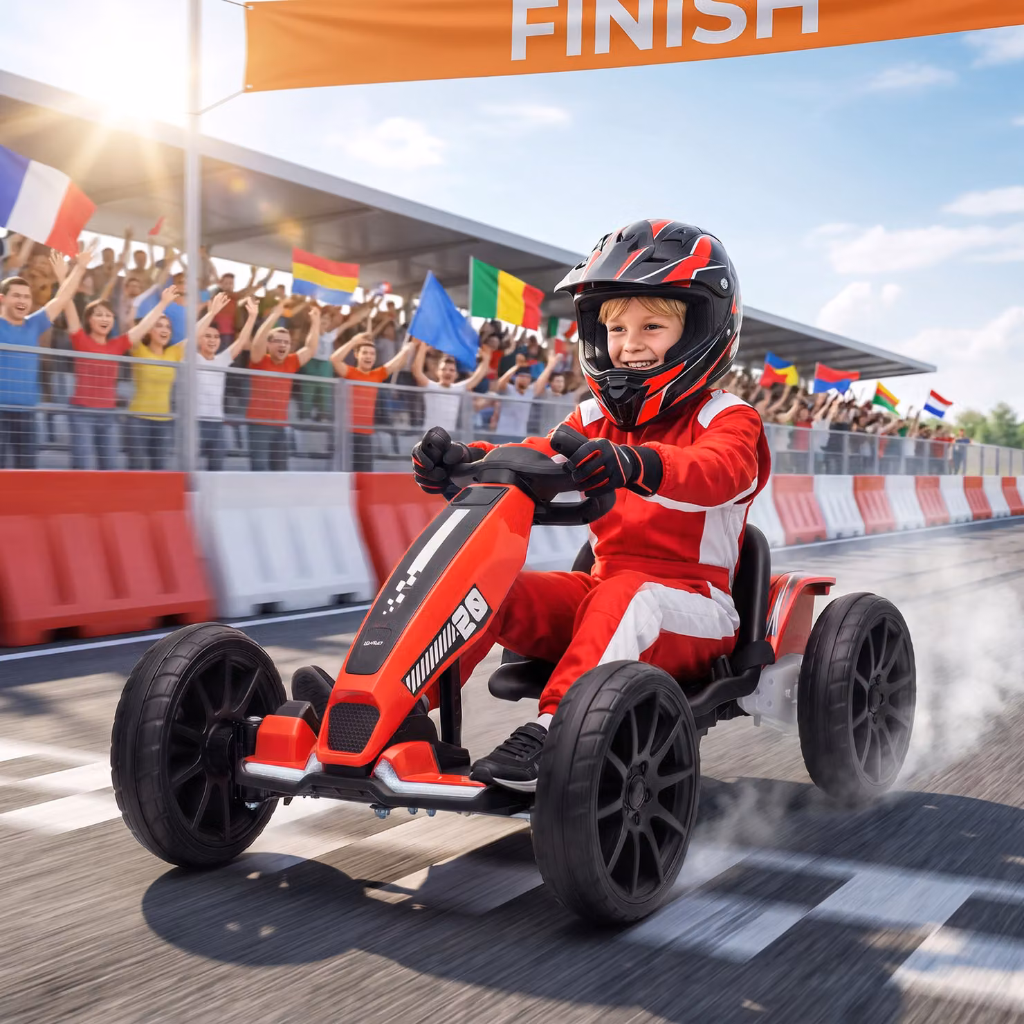 Go-Kart Elettrico per Bambini AIYAPLAY con Doppio Motore 12V e Altezza Regolabile, Rosso – 2