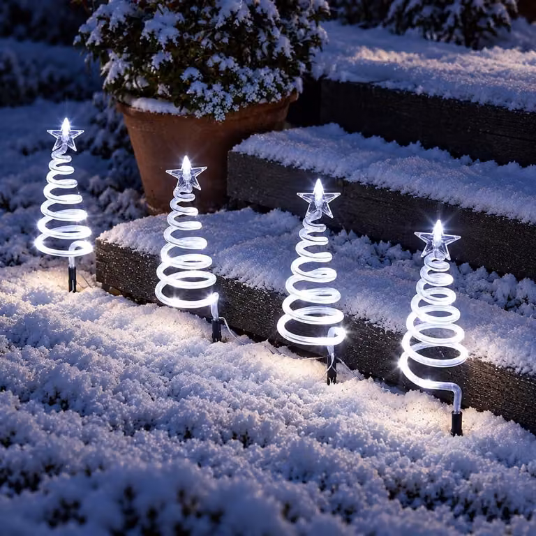 Confezione da 4 luci a spirale per alberi, 50 cm, 40 LED, con timer, per uso esterno, colore bianco