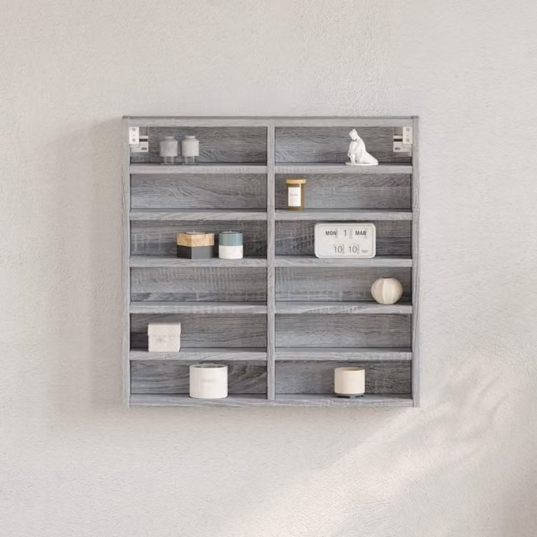 Armadietto Vetrina da Parete vidaXL in Legno e MDF Grigio con Ante in Vetro L: 60 cm, P: 8,5 cm, H: 58 cm