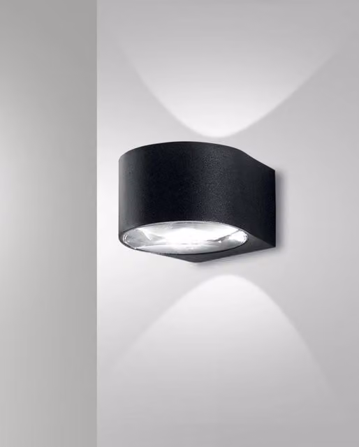 Lao Fabas Luce Lampada da Parete LED Outdoor Nero in Alluminio e Vetro Cristallo IP65 12W 1080lm 3000K Warm White