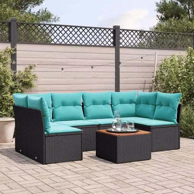 Set Divani da Giardino 7 pz con Cuscini Nero in Polyrattan 3255889