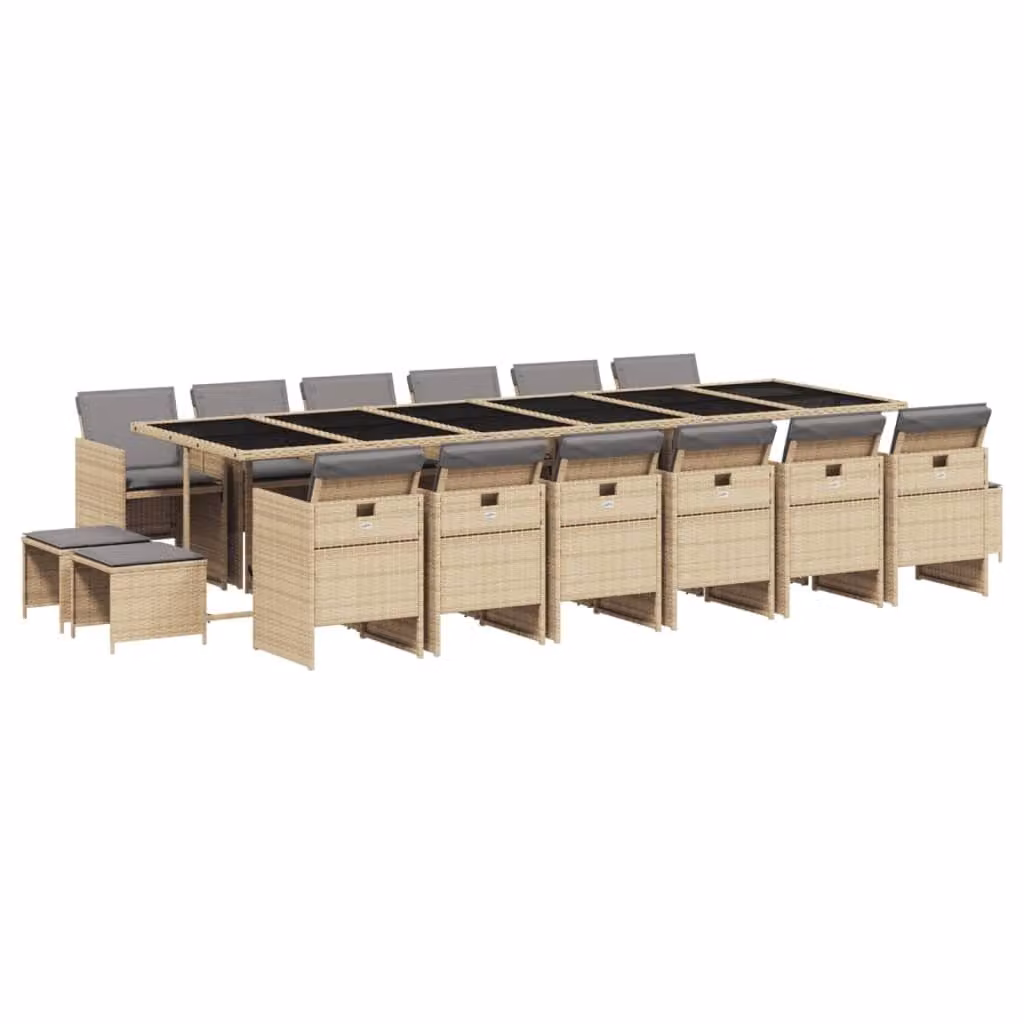 Set Pranzo da Giardino 17 pz con Cuscini Beige Misto Polyrattan