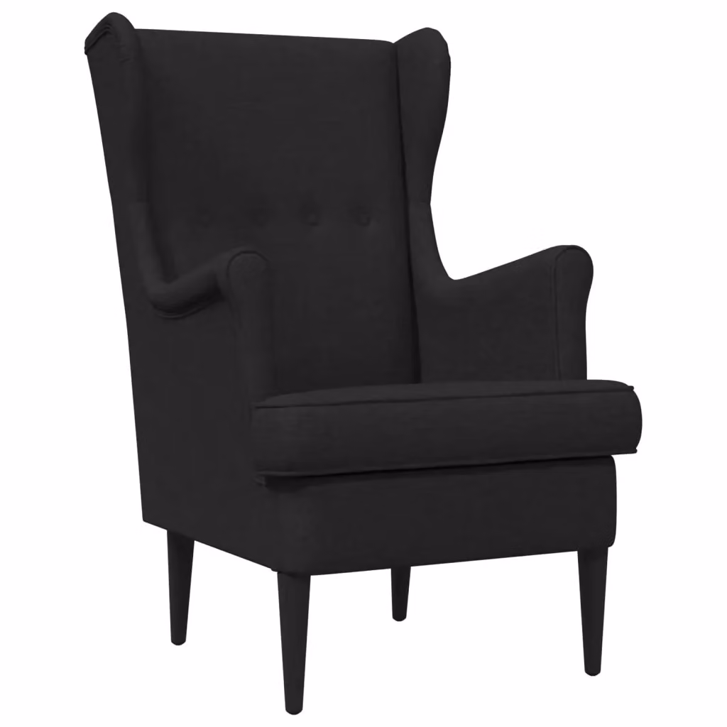 Poltrona Lounge Mid-Century in Tessuto Nero con Braccioli e Struttura in Legno e Metallo 206471 – 2