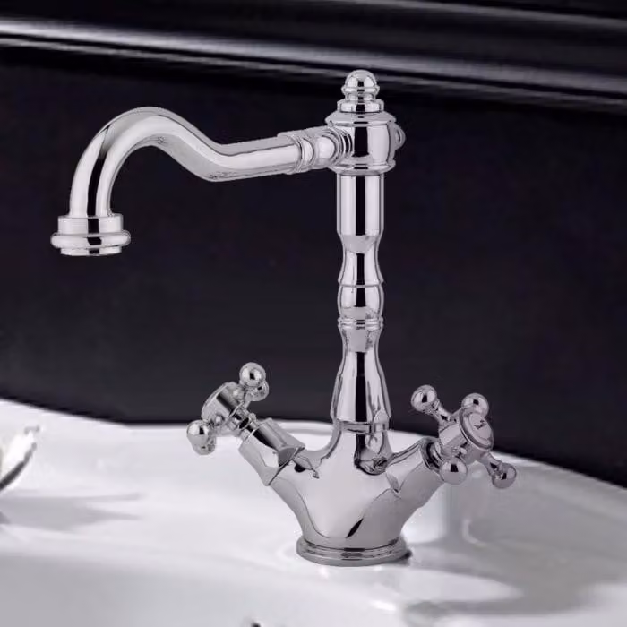 Miscelatore per lavabo a due maniglie Kronenbach IOTA 2.0, completo di gruppo di scarico