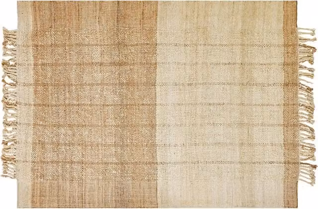 Tappeto Beliani in juta beige con frange, tessuto a mano in stile rustico, L: 230 cm, P: 160 cm
