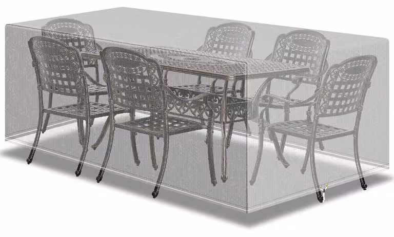 Copertura rettangolare impermeabile e resistente al vento per set di mobili da esterno, con protezione anti-UV, dimensioni 242x162x100 cm, trasparente