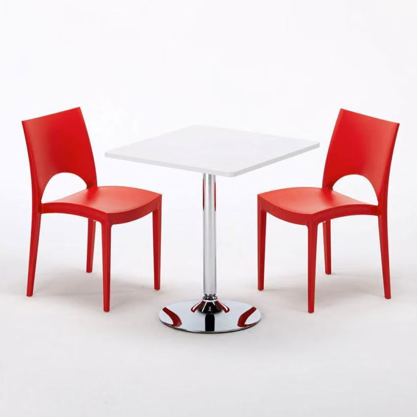 Tavolo quadrato bianco e 2 sedie in polipropilene colorato Set di bastoni per interni Grand Soleil Paris Cocktail - Rosso