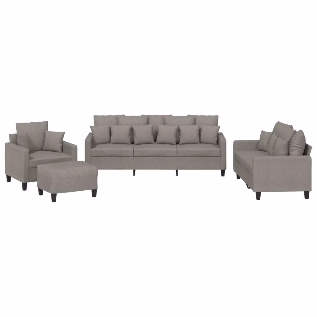 Set di Divani Moderno vidaXL in Tessuto con Cuscini, Colore Grigio e Beige, Composto da Divano a 3 Posti, Divano a 2 Posti e Pouf – 2