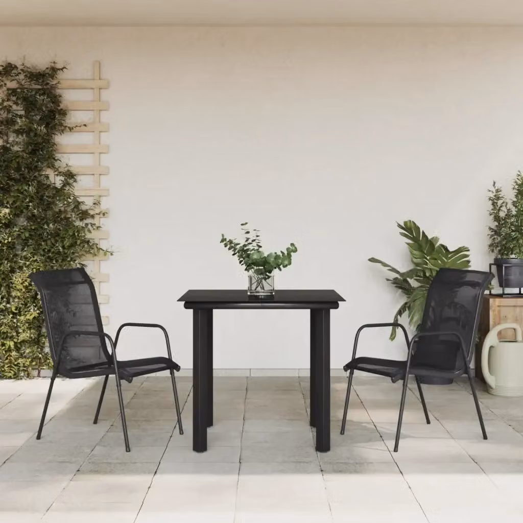 Set da pranzo da giardino moderno in acciaio verniciato a polvere e vetro nero e antracite con tavolo a ribalta – 2