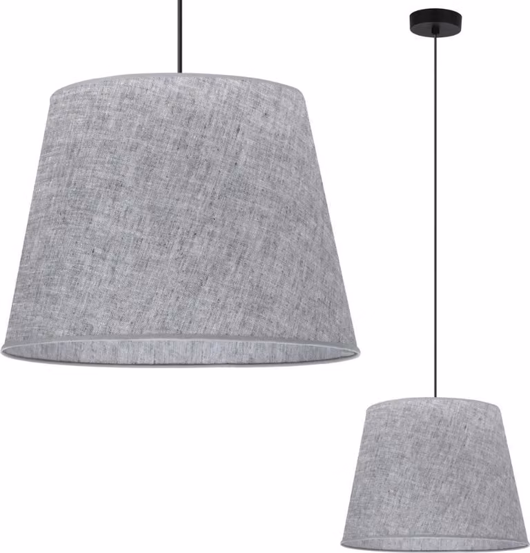 Lampada a sospensione Len cono nero 1 luce paralume grigio L03 38cm