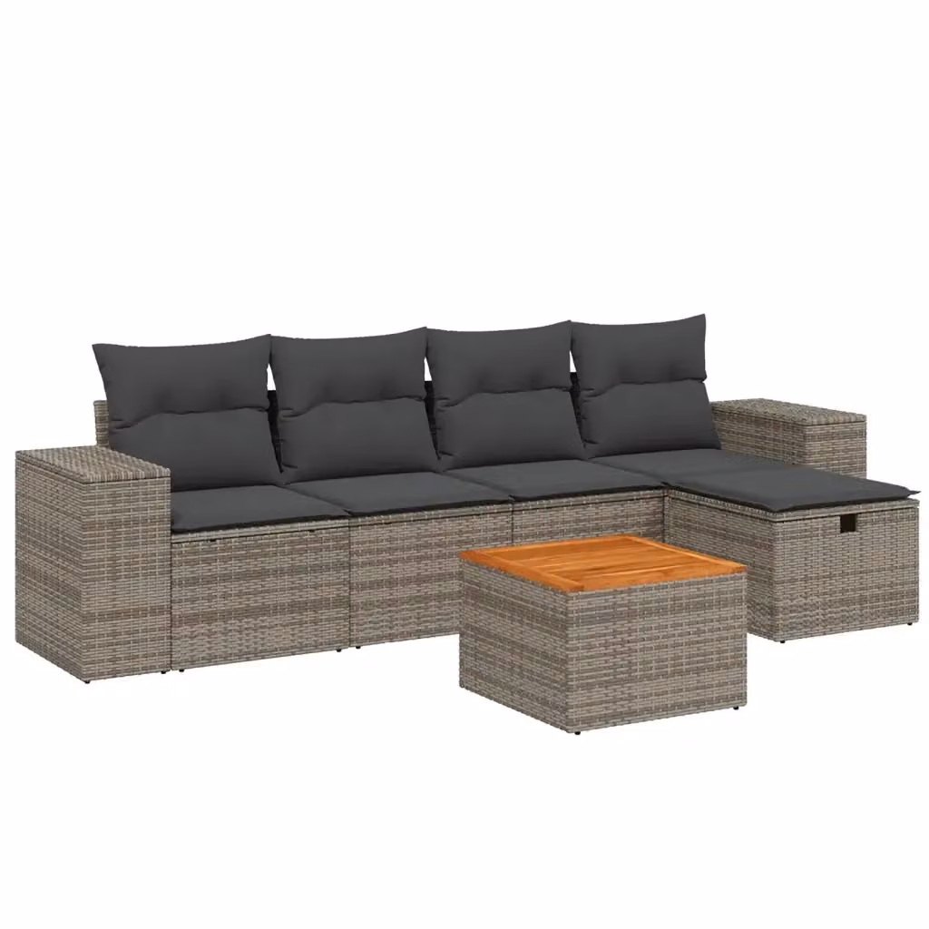Set Divano da Giardino a L vidaXL in Polyrattan Grigio con 6 Pezzi e Cuscini Inclusi – 2
