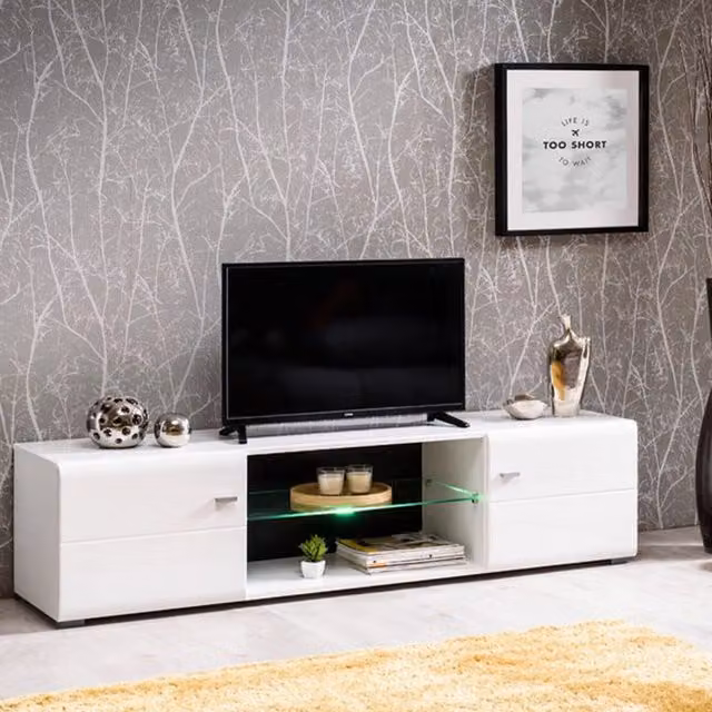 Mobile porta TV Furci DMORA con un ripiano, Bianco, L: 170 cm, P: 41,5 cm, H: 41,5 cm