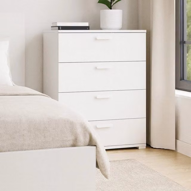 Cassettiera Damascena DMORA con 4 cassetti in bianco lucido L/P/H: 39.0 x 70.0 x 98.0 cm