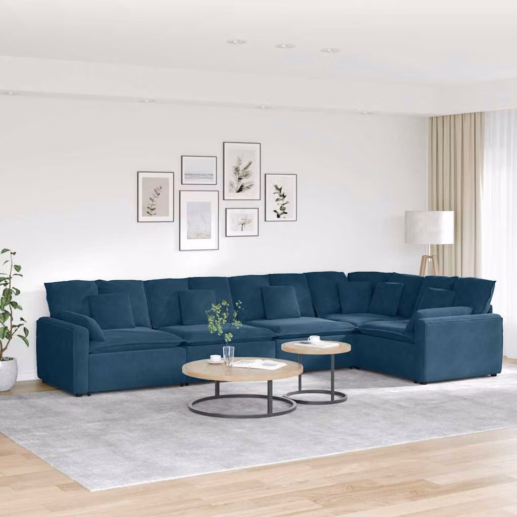 vidaXL Divano Modulare a Forma di U con Cuscini in Velluto Blu e Struttura in Metallo e Legno