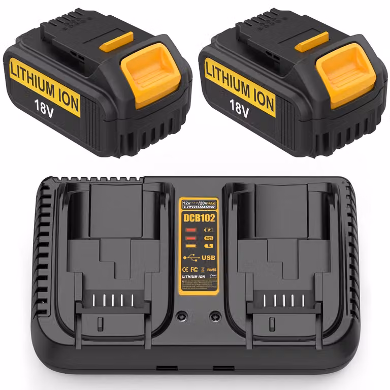 Confezione da 2 batterie da 18V e 5.0Ah, più caricabatterie, compatibili con gli utensili DeWalt da 18V