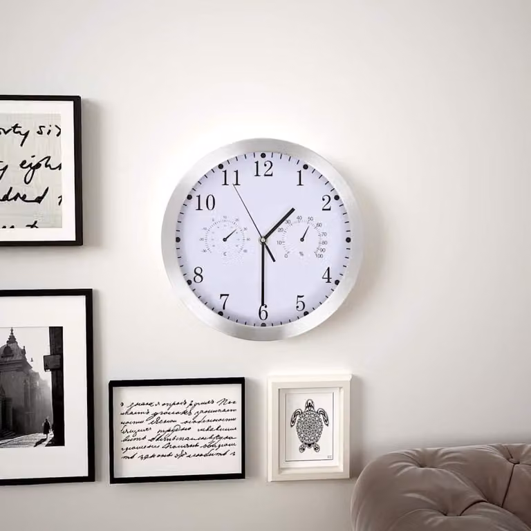 Orologio da parete analogico al quarzo con igrometro e termometro vidaXL, Bianco, Diametro: 30 cm