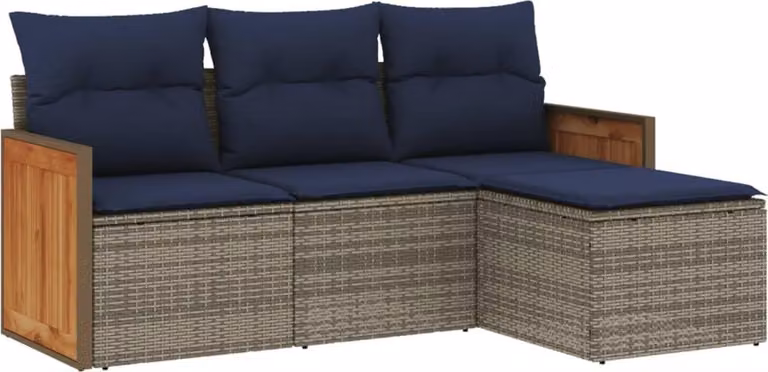 Set Divani da Giardino 4 pz con Cuscini Grigio in Polyrattan