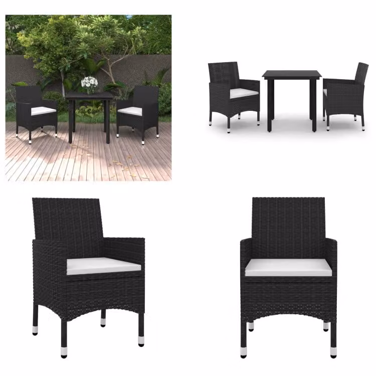 vidaXL Set da pranzo da giardino 3 pezzi con cuscini in polirattan e vetro - Set da pranzo da giardino - Set da pranzo da giardino - Set da pranzo da esterno - Tavolo e sedia da giardino