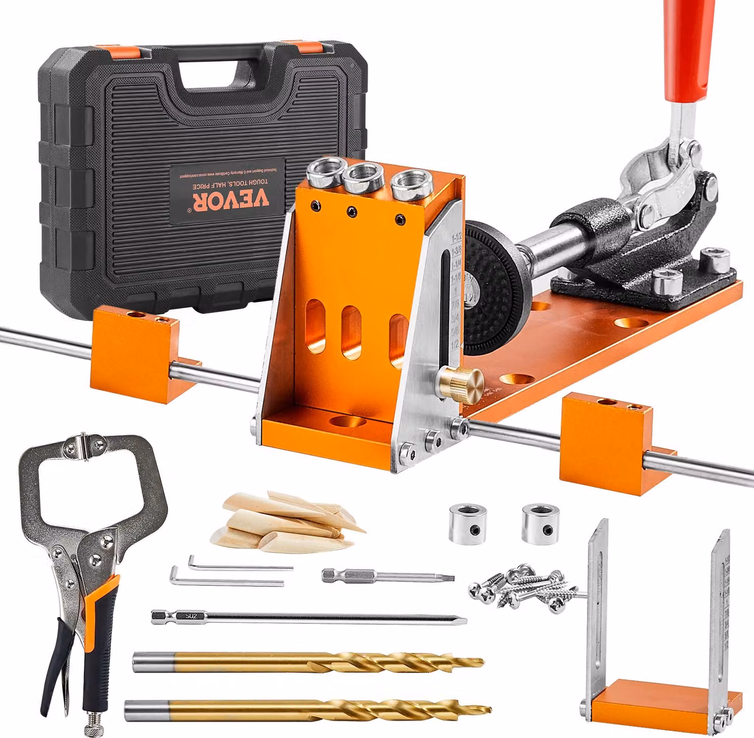 Kit di dime per fori a tre tasche con chiavi e punte quadrate, ausilio per tassellare Dima di foratura per la realizzazione di fori a tasca e fori angolati, ausilio per la foratura per la lavorazione del legno