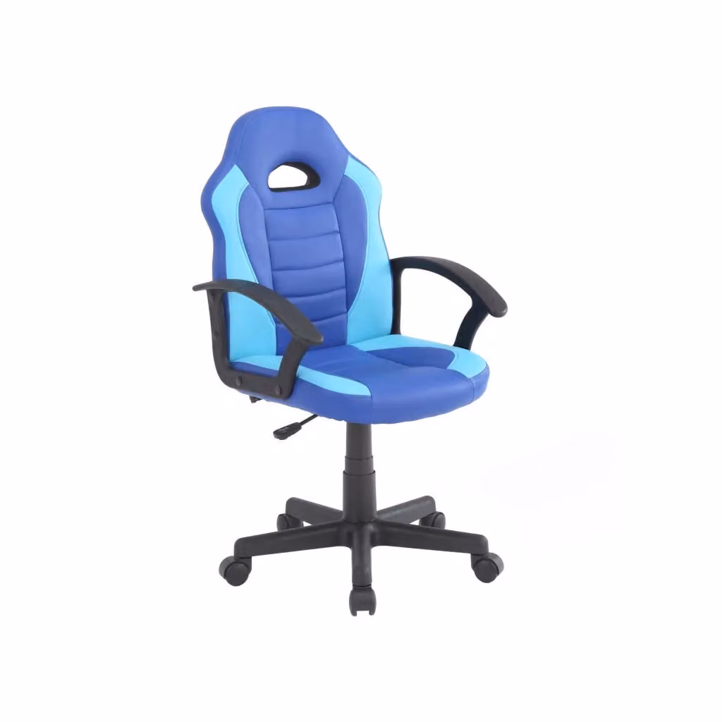Sedia da gaming DMORA Miranda, poltrona da scrivania sportiva in ecopelle blu e azzurro, L: 56 cm, P: 55 cm, H: 89/100 cm – 2