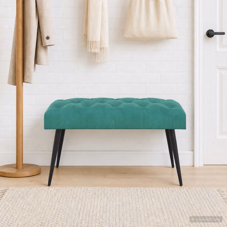 Panchina moderna vidaXL in velluto turchese con bottoni imbottiti L: 80 cm, P: 40 cm, H: 46 cm