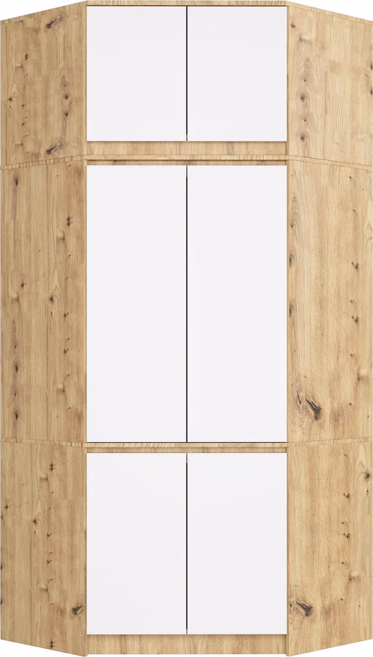 BDW Armadio angolare per camera da letto con estensione, 6 ante, rovere Artisan / bianco
