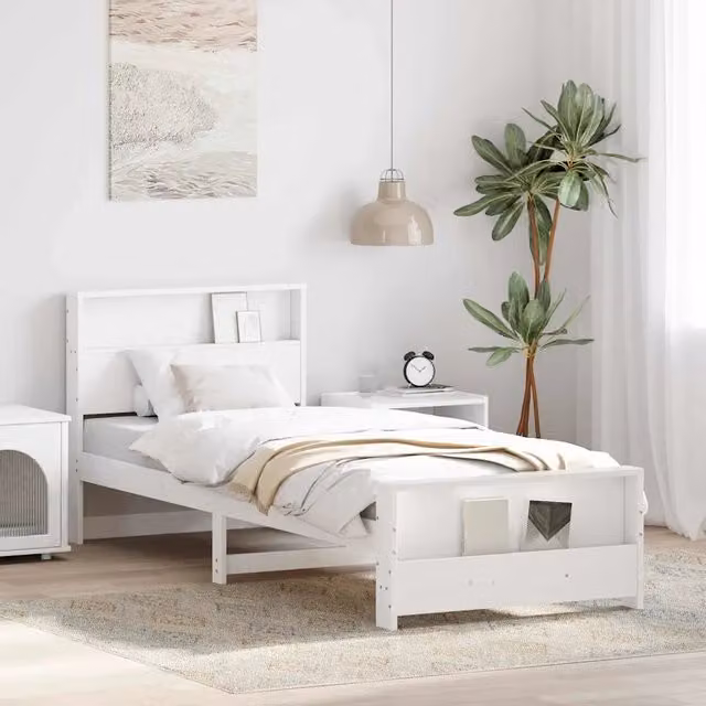 Struttura letto con giroletto e rete a doghe in legno di pino bianco L 80 x P 200 cm