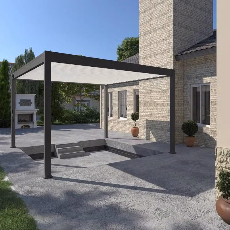Pergola bioclimatica autoportante Ombréa VS per giardino, colore antracite e bianco, L: 400 cm x P: 400 cm – 2