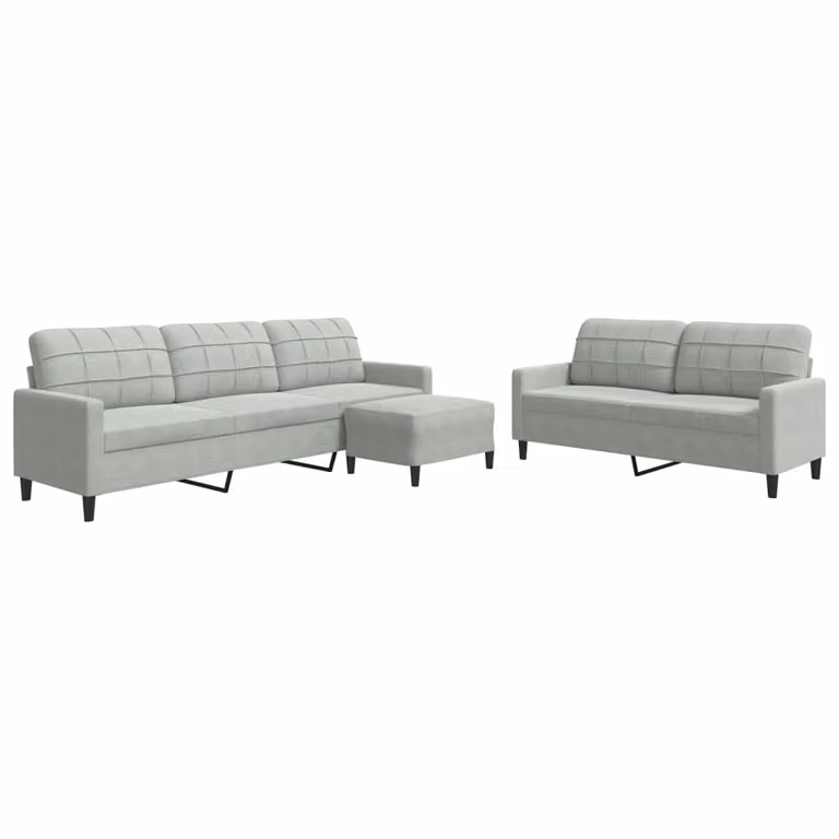 Set di Divani 3 pz con Cuscini Grigio Chiaro in Velluto