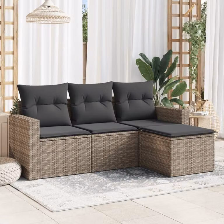 Maison Exclusive - Set Divani da Giardino 4 pz con Cuscini in Polyrattan Grigio