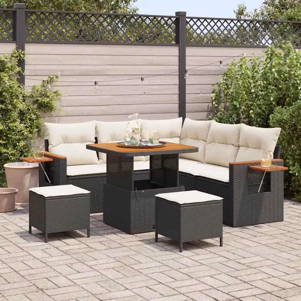 vidaXL Set Divano da Giardino Moderno a L in Polyrattan con 9 Pezzi, Nero e Beige, per 8 Persone – 1