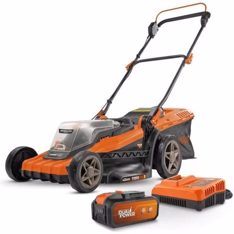 40V Dual Power POWDPGLWS2 Battery Lawn Mower - 420mm Ø. 50L Collection Bag