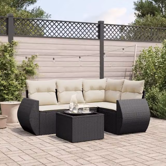 Set Divani da Giardino 5 pz con Cuscini in Polyrattan Nero 3221315