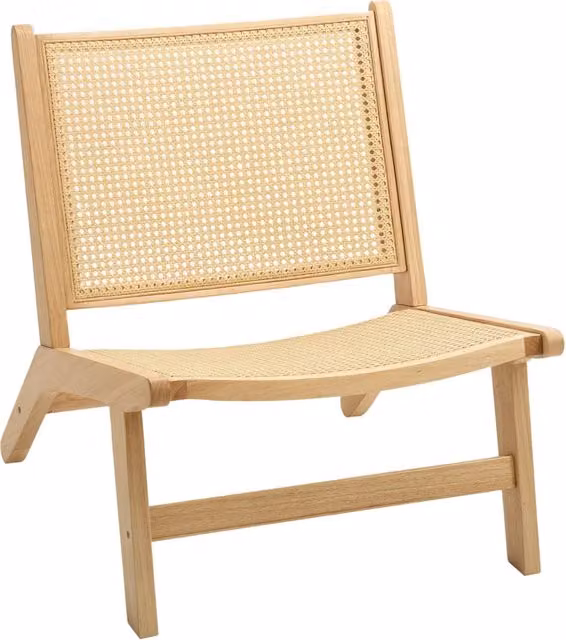 Poltrona Relax Minimal in Rattan e Legno di Gomma, Grigio Scuro, L: 75 cm, P: 85 cm, H: 90 cm
