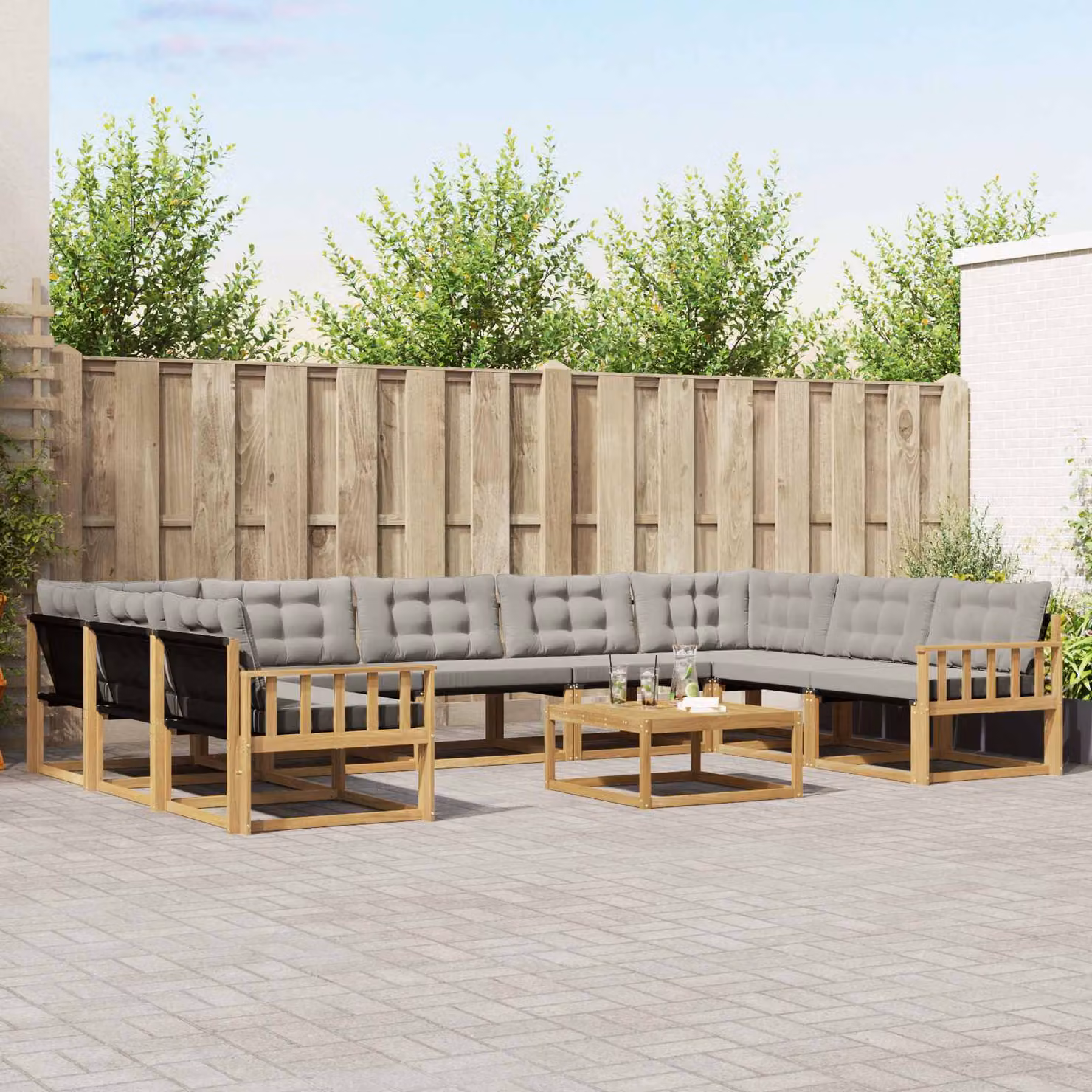 Set di divani da esterno vidaXL 10 pezzi in legno di acacia con cuscini Bianco e Grigio