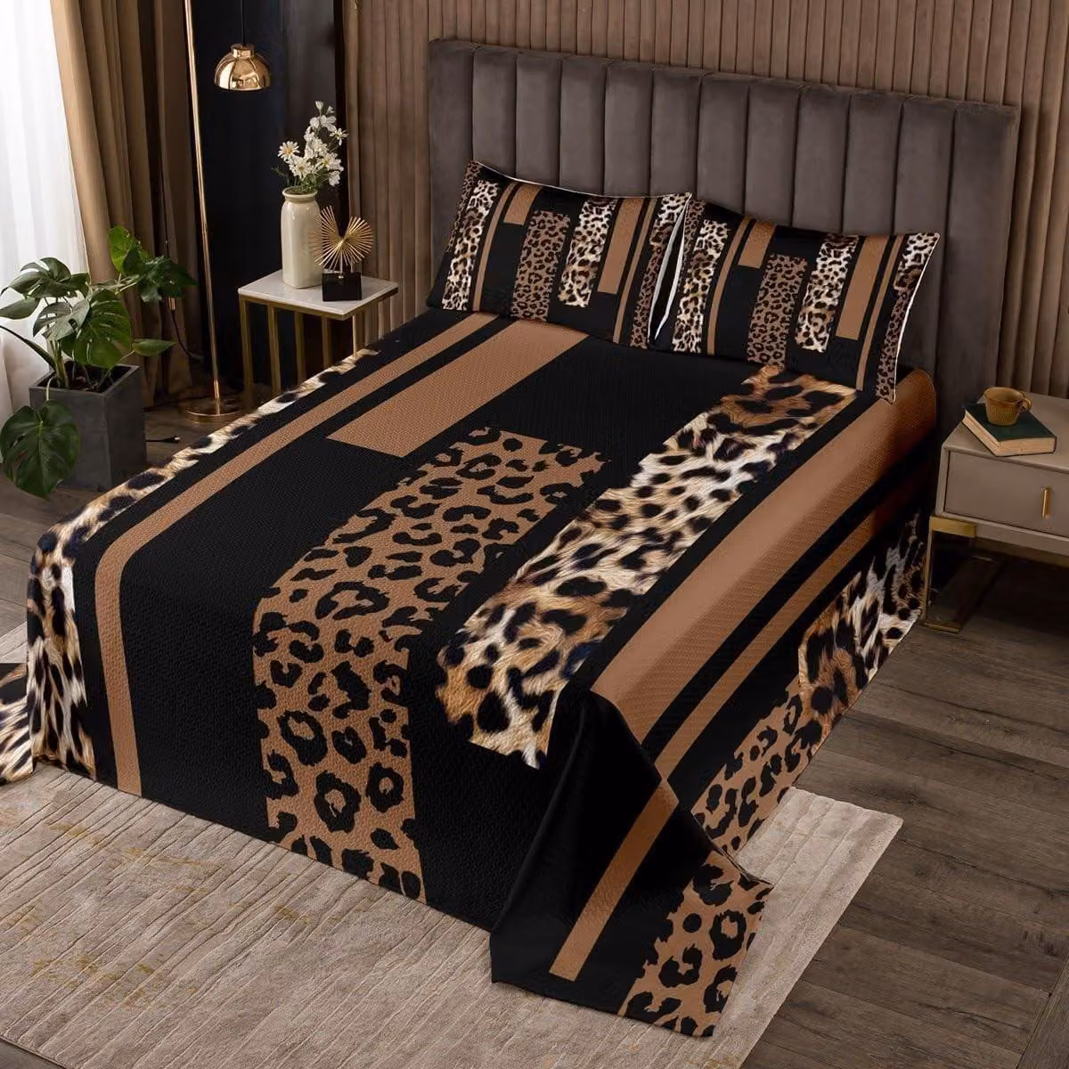 Copripiumino con motivo leopardo e 2 federe per un letto elegante