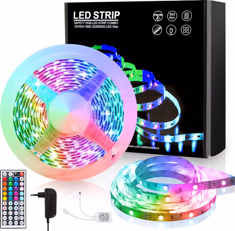 Clanmacy 1M Striscia LED Striscia di luce RGB SMD5050 Striscia di luce per feste natalizie Bar Illuminazione 24 pulsanti Telecomando